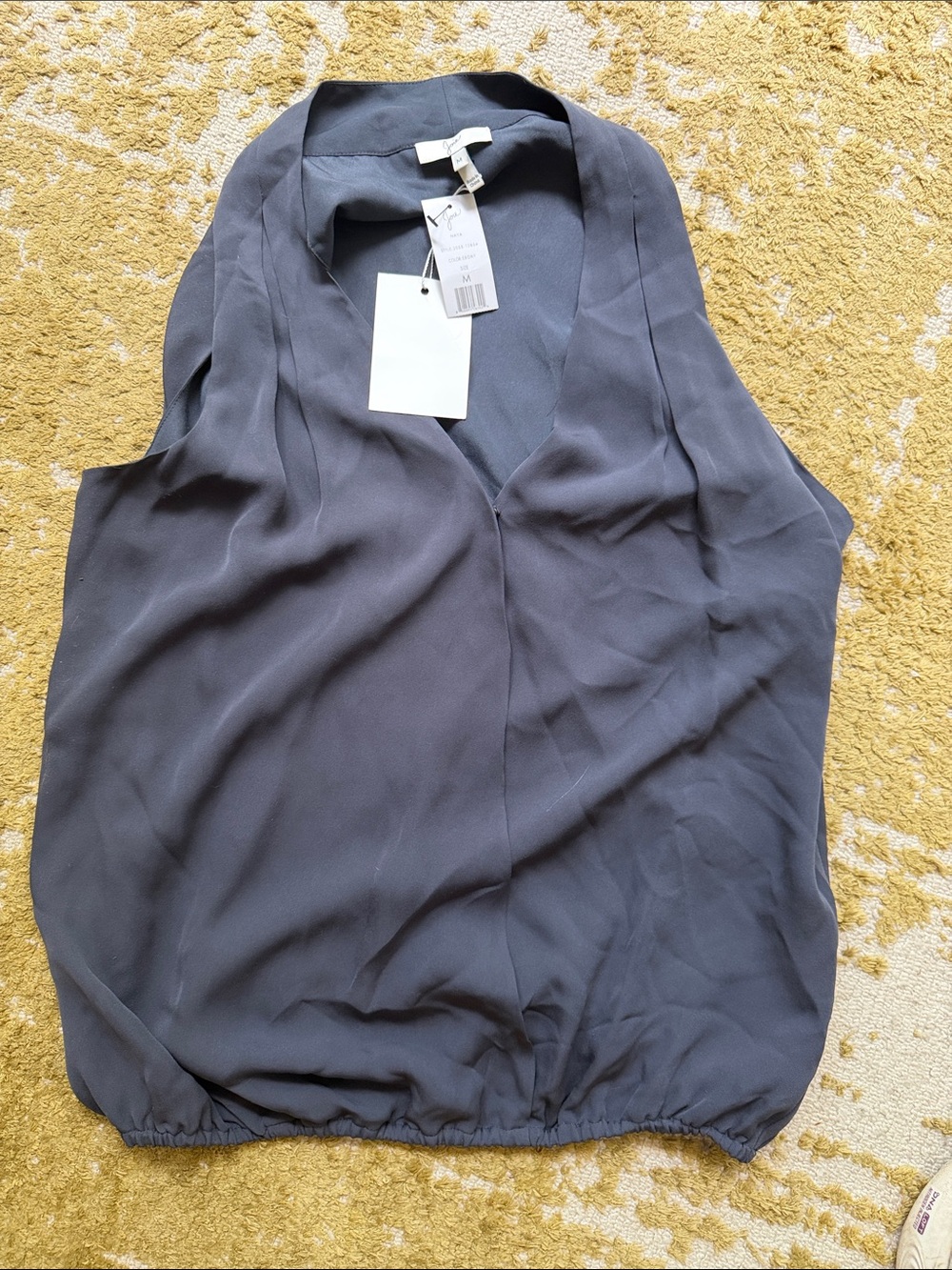 Joie Sleeveless V-Neck Blouse in Charcoal- blue/grey medium